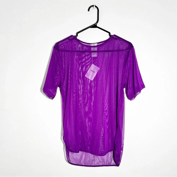 NWT Wolford Tulle Round Neck T-Shirt in purple amethyst size small - Picture 4 of 6